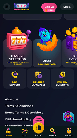 Spins House Casino Homepage