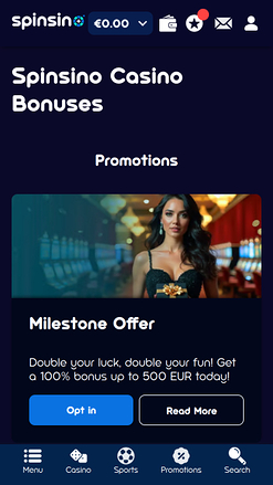 Promociones móviles de Spinsino Casino