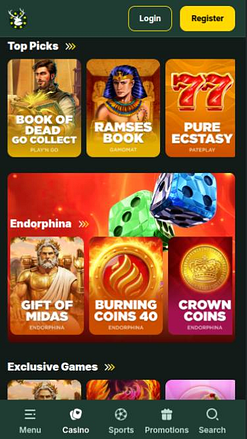 Screenshot della pagina mobile dei giochi di SpinStag Casino