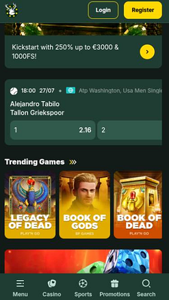 Screenshot della homepage di SpinStag Casino (versione mobile)