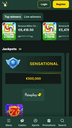 Screenshot della pagina mobile del jackpot di SpinStag Casino