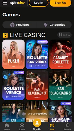 Скриншот мобильной версии страницы Spinstar Casino в режиме реального времени