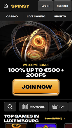 Spinsy Casino Mobile Homepage