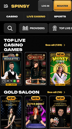 Spinsy Casino Mobile Live Dealer