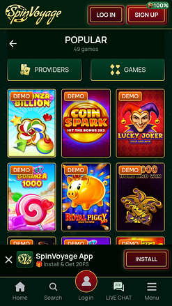 Jogos para celular do cassino Spinvoyage
