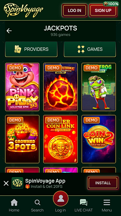 Jackpot do Cassino Spinvoyage para Dispositivos Móveis