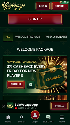 Promoções do Spinvoyage Casino para dispositivos móveis