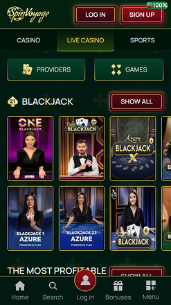 Capture d'écran des croupiers en direct du casino SpinVoyage pour mobile