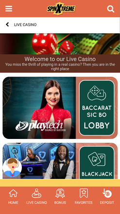 Capture d'écran de SpinXtreme pour mobile : croupiers en direct