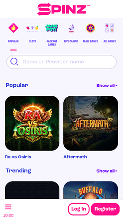 Juegos móviles de Spinz Casino