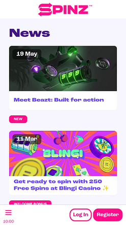 Promociones móviles de Spinz Casino