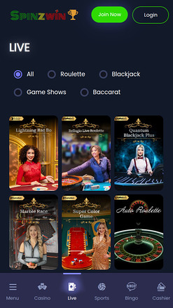 Croupier en direct de SpinzWin Casino sur mobile