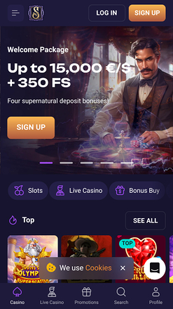 Page d'accueil mobile de Spirit Casino