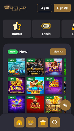 Page d'accueil mobile du casino Split Aces