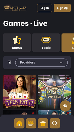 Casino mobile Split Aces avec croupier en direct
