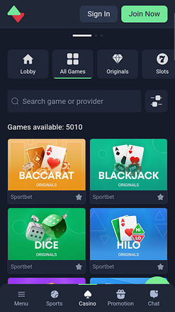 Jeux mobiles de casino Sportbet
