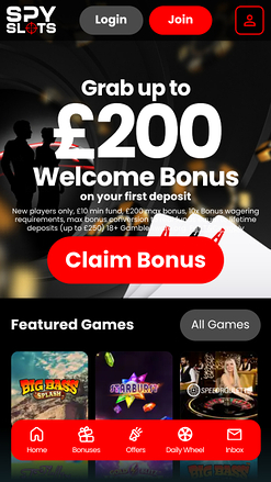 Página de inicio de Spy Slots Mobile