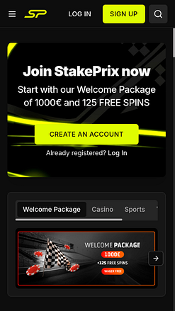 Мобильная домашняя страница казино Stakeprix