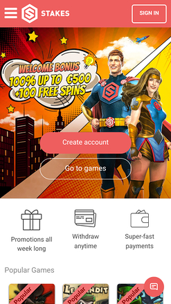 Stakes Casino Mobile Homepage