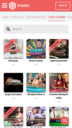 Stakes Casino Mobile Live Dealer