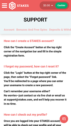 Assistance mobile du casino Stakes