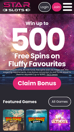 Homepage mobile di Star Slots