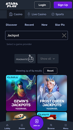 StarsPlay Casino Mobile Jackpot