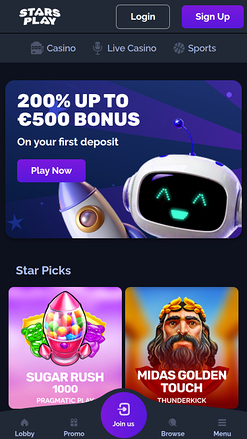 Page d'accueil du casino StarsPlay