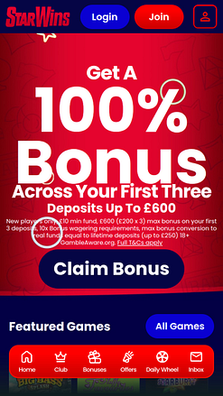 Pagina iniziale mobile di Starwins Casino