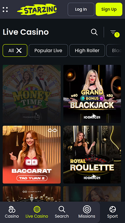 Starzino Casino Mobile Live Dealer