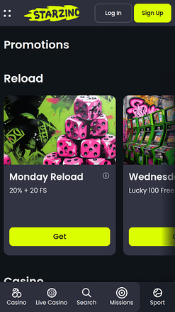 Starzino Casino Mobile-Aktionen