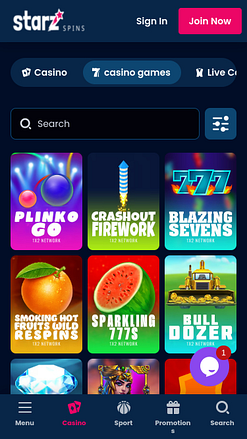 Screenshot von StarzSpins Casino für Mobilgeräte