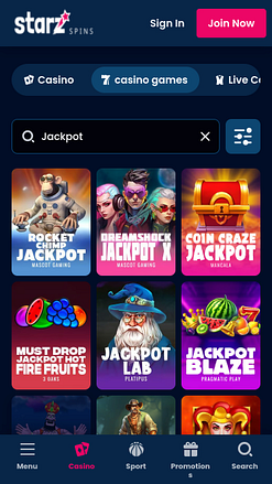 StarzSpins Casino Mobile Jackpot