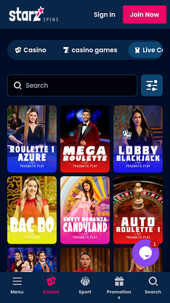 Screenshot des Live-Dealers im StarzSpins Casino für Mobilgeräte