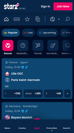 StarzSpins Casino Mobile Sportwetten