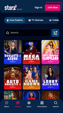 Live Dealer screenshot of StarzSpins Casino for Mobile