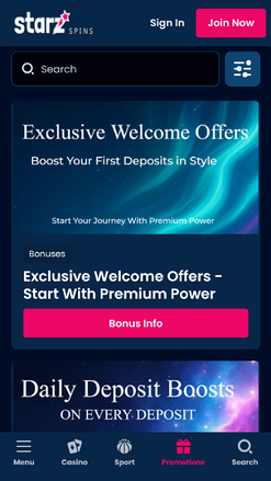 Promotions screenshot of StarzSpins Casino for Mobile