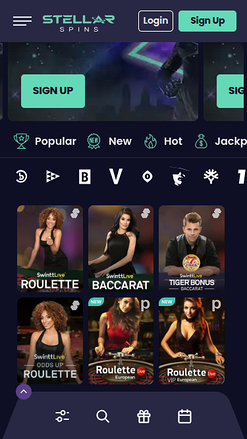 Casinò live mobile di Stellar Spins