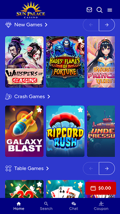 Jeux mobiles de Sun Palace Casino