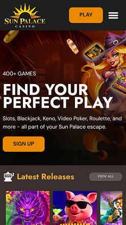 Page d'accueil mobile du casino Sun Palace