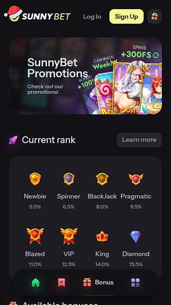SunnyBet Casino-Aktionen für Mobilgeräte