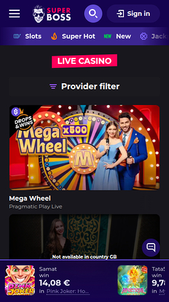 Мобильный живой дилер SuperBoss Casino