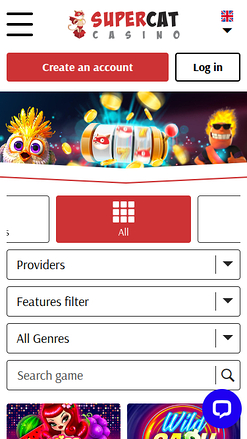 SuperCat Casino Mobile Homepage