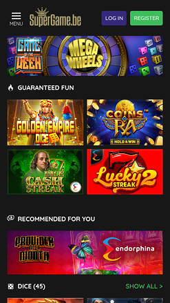 Page d'accueil mobile de SuperGame Casino