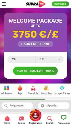 Мобильная главная страница SupraPlay Casino