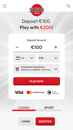 Page d'accueil mobile de Sushi Casino