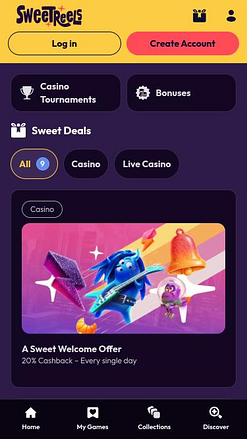 Página móvil de promociones de SweetReels Casino
