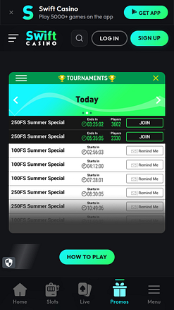 Torneos móviles de Swift Casino