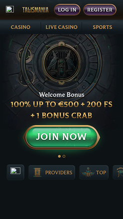 Página de inicio móvil de Talismania Casino