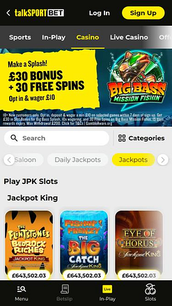 talkSPORT BET Casino jackpot mobile page